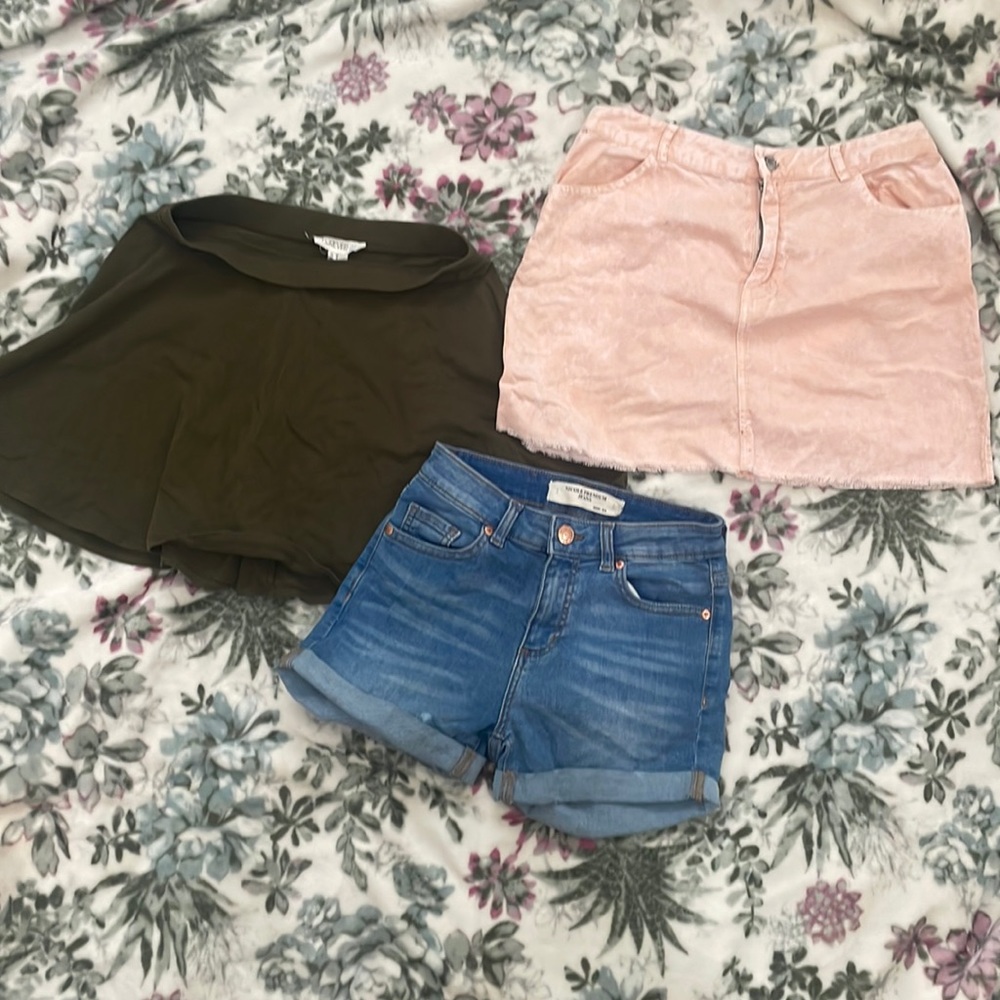 Three items: 1 short, 2 skirts